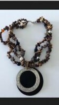 autumn beaded necklace with medallion  - £19.74 GBP