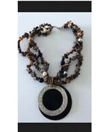 autumn beaded necklace with medallion  - £19.58 GBP