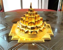 Maha Meru Shree Yantra Made with Ashtadhatu 8 x 8 Inch Diagonally Gold Plated - £142.44 GBP