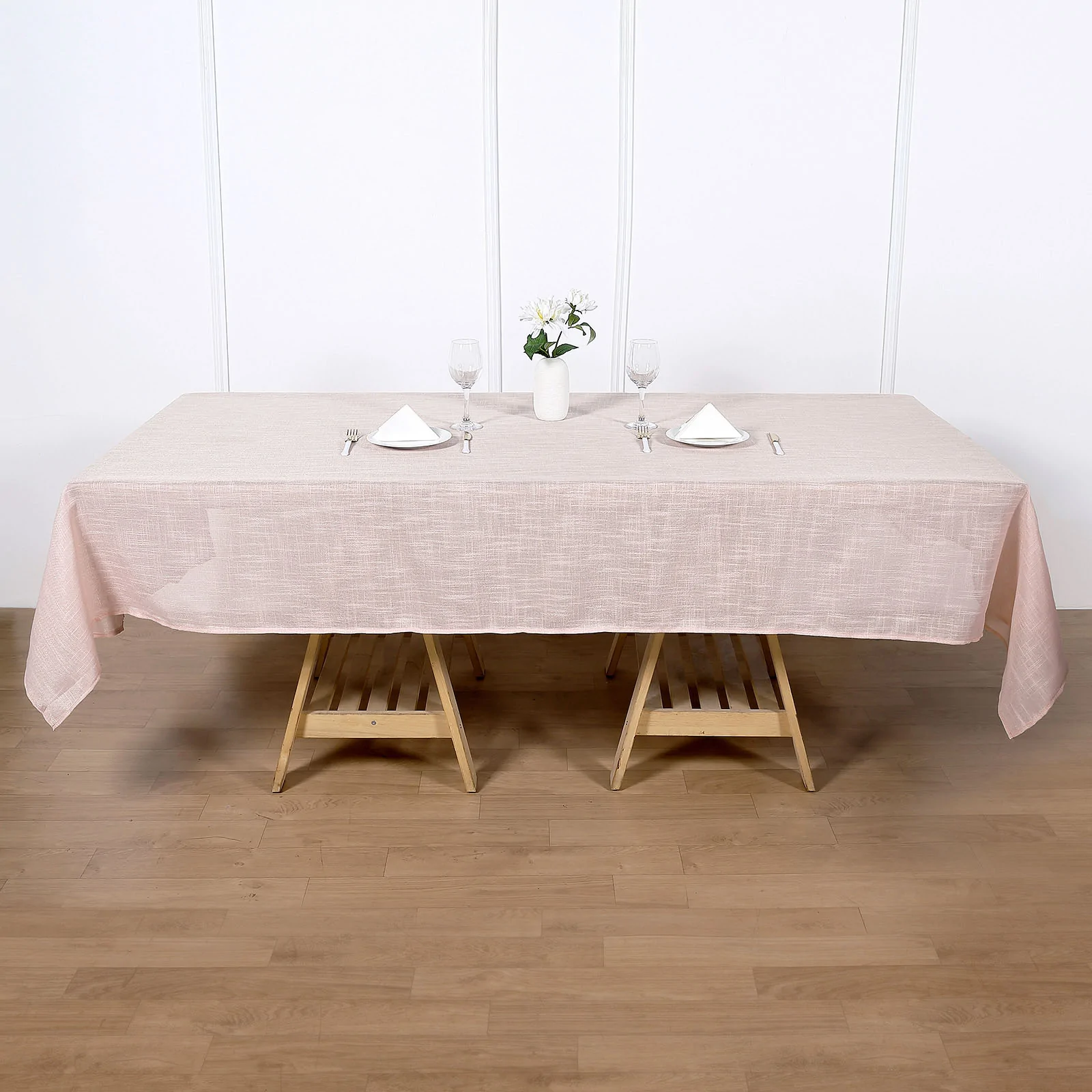 Blush - 60x102&quot; Rectangular Tablecloth Premium Faux Linen Wrinkle Free - £32.61 GBP