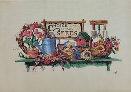 Spring Floral Embroidery Finished Bench Tulip Sunflower Shed Shelf Sampl... - $26.95