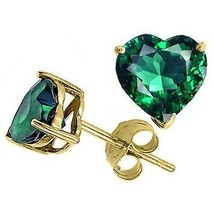 1.00 Carat 14K Solid Yellow Gold Heart Emerald Stud Earrings Basket Push Back - £43.66 GBP