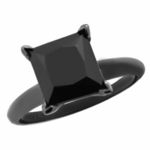 14K Black Gold 1.40CT  Princess Cut Black Diamond Solitaire Engagement Ring - $513.32