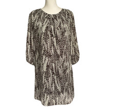 H&amp;M Womens Size 4 Shift Sheath Dress 3/4 Sleeve Black White Geometric - $11.87