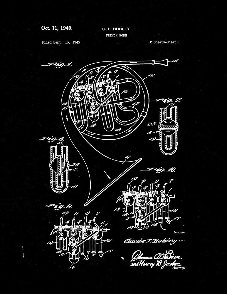 French Horn Patent Print - Black Matte