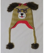 Girls Knit Dog Hat Sequined Bows, Glasses &amp; Nose, Fur Ears &amp; PomPoms Tie... - £4.67 GBP
