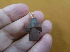 (CR501-21) 7/8&quot; oiled Fairy Stone Pendant CHRISTIAN CROSS Staurolite Crystal - £23.44 GBP
