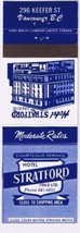 Matchbook Cover Hotel Stratford Vancouver British Columbia - £2.31 GBP