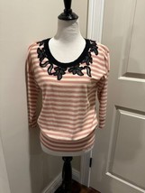 NWOT SONIA RYKIEL  Cream Pink Black Lace Insert Sweater SZ FR 42/US 10  ... - £247.82 GBP