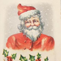 Vintage  Embossed Santa Joyful Christmas Days Greetings Postcard w/ Holly - $9.49