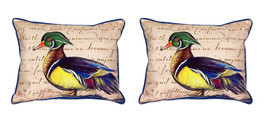 Pair of Betsy Drake Male Wood Duck Script Large Indoor Outdoor Pillows 16 X 20 - £70.46 GBP