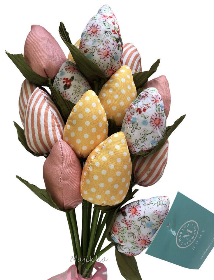 Martha Stewart Bunch Of 15 Fabric Tulips Stems Easter Spring Vase Basket Filler - £25.75 GBP
