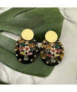J.Crew Rhinestone Earrings Tortoise Shell Gold Green Floral Sparkle - $428.98 MXN