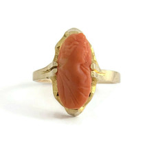 Authenticity Guarantee 
Antique Victorian Cameo Carved Woman Coral Ring ... - £780.81 GBP