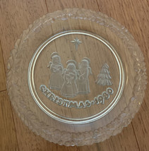 Vtg Christmas 1980 Clear Glass Plate Frosted Choir Angels Star Tree Holly Edge - £13.19 GBP