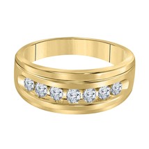 0.75CT Moissanite Rotonda Uomo Matrimonio Singolo Fila Fedina 14K Giallo Dorato - £116.40 GBP