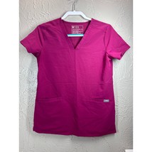 FIGS Technical Scrub Top Womens Dark Pink Stretch V-Neck Pockets Uniform... - $24.95
