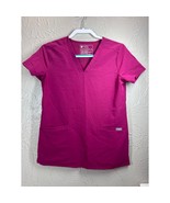 FIGS Technical Scrub Top Womens Dark Pink Stretch V-Neck Pockets Uniform... - $465.54 MXN