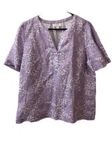 Charter Club Luxury Top Women LargePurple  Linen Pullover Floral V Neck - $13.99