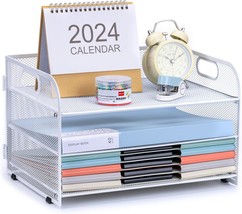 3-Tier Letter Tray Paper Organizer With Handle,Compact Mesh Desk File, W... - $30.96