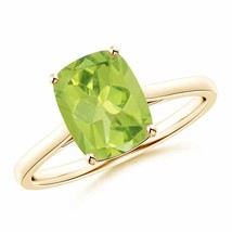 ANGARA Prong-Set Cushion Peridot Solitaire Ring for Women in 14K Solid Gold - £784.90 GBP