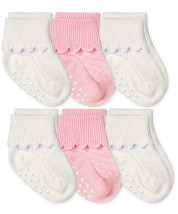 Jefferies Socks Baby Girls Scallop Lace Non-Skid Cotton Knit Turn Cuff A... - £13.58 GBP