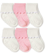 Jefferies Socks Baby Girls Scallop Lace Non-Skid Cotton Knit Turn Cuff A... - $23.31 CAD