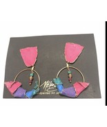 Vintage 1990’s Art Jewelry- PAPER, Hand Made, painted, Colorful-  Earrings - £15.03 GBP