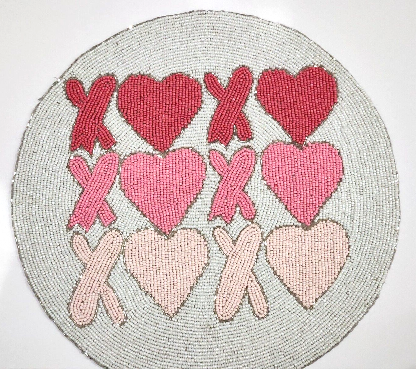 (1) Valentines Day Pink Red XOXO Beaded Placemats Charger