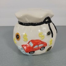 Cute Ceramic Bank Shaped Like a Money Bag with a Red car on the Front - £8.64 GBP