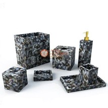 Black Mother of Pearl Bathroom Set Stone Handmade Bathroom Decoration Luxury Set - £1,443.44 GBP