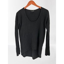AQUA 100% Cashmere Sweater Black Deep Crewneck High Low Tunic Size Small - $24.74