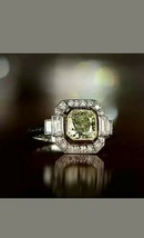 Vintage Victorian 3 Ct Cushion Yellow Diamond Antique Ring 14K White Gold Plated - £97.38 GBP