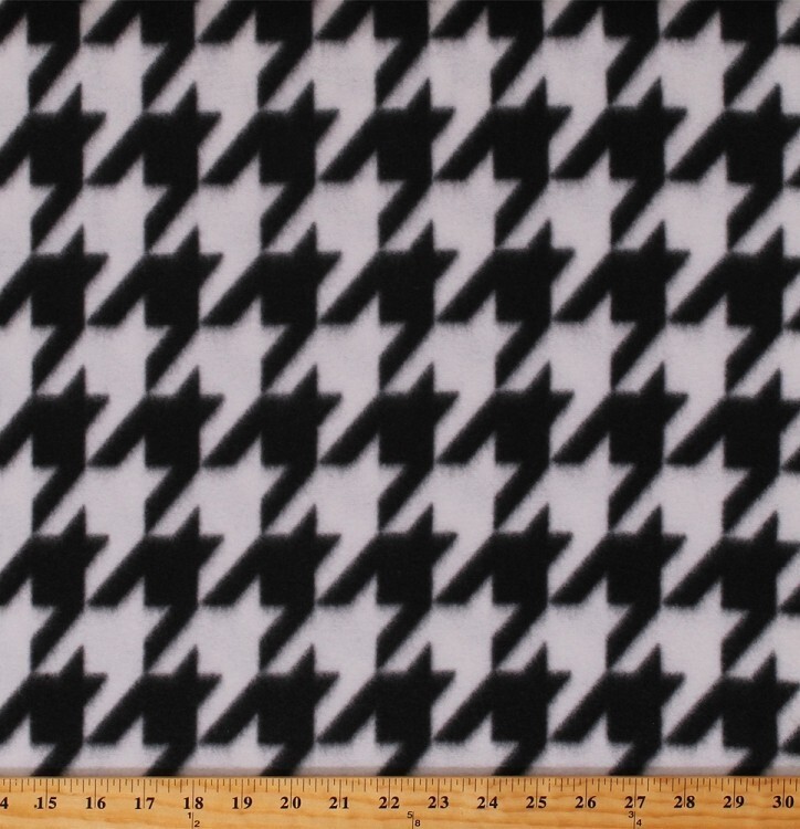 Fleece Houndstooth Black and White Checks Patterned Fleece Fabric Print ... - $10.97