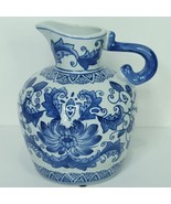 Vintage Lotus Blossom Blue White Ewer Jug Chinese Dechang Taoci Pitcher ... - $49.49