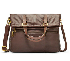 Fossil Explorer Fold Over Tote Espresso Brown Pebble Leather SHB1521206 NWT FS - £116.18 GBP