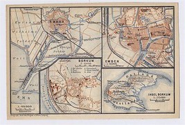 1897 ANTIQUE MAP OF EMDEN CITY / BORKUM ISLAND / GERMANY - £21.11 GBP