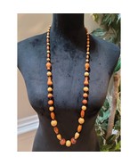 Women&#39;s Handmade Wood Beaded Necklace Natural Brown Round Long Jewelry Gift - $513.08 MXN