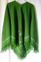 Bhuttico Kullu Women&#39;s Poncho Shawl Hand Woven Woolen Green Boho One Size - £35.79 GBP