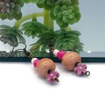 Pink Flower Dangle Earrings For Girls Cute Aesthetic Ceramic Handcrafted Jewelry - $30.68