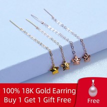 Pure Yellow Gold Drop Earrings Fine Jewelry Solid Real AU750 Tassel Chain For Wo - £52.58 GBP