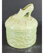 Ceramic TRINKET BOX SHOE TOP LID Green Pearlized Glazed Vanity - €10,71 EUR