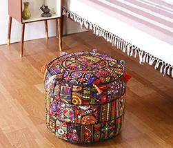 Indian Patchwork Round Ottoman Pouf Cover Bean Bag Footstool Pillow Boho Vintage - £16.43 GBP+