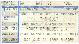 Vintage The Cult Ticket Stub August 21 1999 Los Angeles California - $24.74