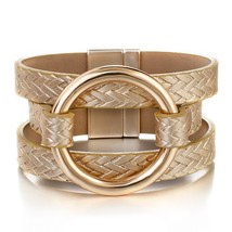 Amorcome Gold Round Metal Leather Bracelets for Woman Fashion 2021 Multilayer Wi - £9.74 GBP