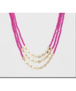 SUGARFIX by Baublebar Gold Pink Beaded Long Multi Layered Chain Disks Ne... - £9.85 GBP