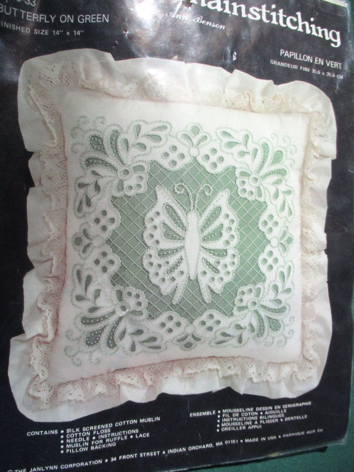 Janlynn Chain Stitching 14" Butterfly Pillow Embroidery Kit Ann Benson Design - £11.96 GBP