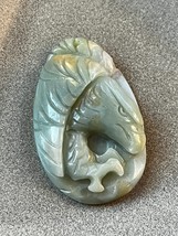 Exquisitely Carved Aqua w Hints of Mustard Stone Regal Eagle Bird Pendant or Oth - £30.47 GBP