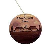 Worlds Best Mom Elk Battle - Cedar Ornament - £15.65 GBP