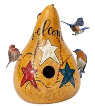 PATRIOTIC STARS &quot;WELCOME&quot; BIRDHOUSE - Amish Hand Painted Gourd - $53.99